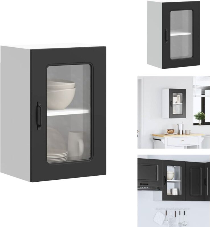 Küchen-Hängeschrank mit Glastür Kalmar Schwarz Holzwerkstoff - Küchen-Wandschrank - Küchen-Wandschränke - Wandschrank Kü...