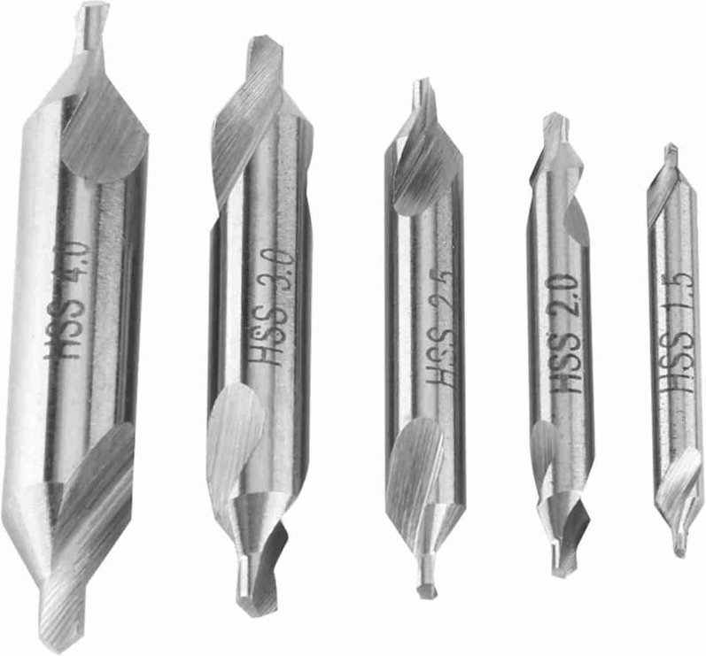 Rosvola - Jeffergarden 5-teiliges Schnellarbeitsstahl-Mittelbohrer-Set, 60-Grad-Winkel, 1,5/2/2,5/3/4 mm