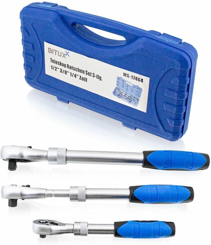 Bituxx - 3 tlg Teleskop Ratschen 1/4 3/8 1/2 Knarre ausziehbar Umschaltknarre Set