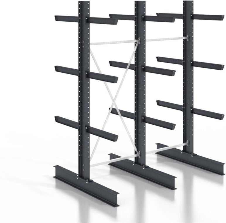 Kragarmregal schraubbar doppelseitig 2 Felder mit 3 Ebenen 2560x2550x800mm - Stier