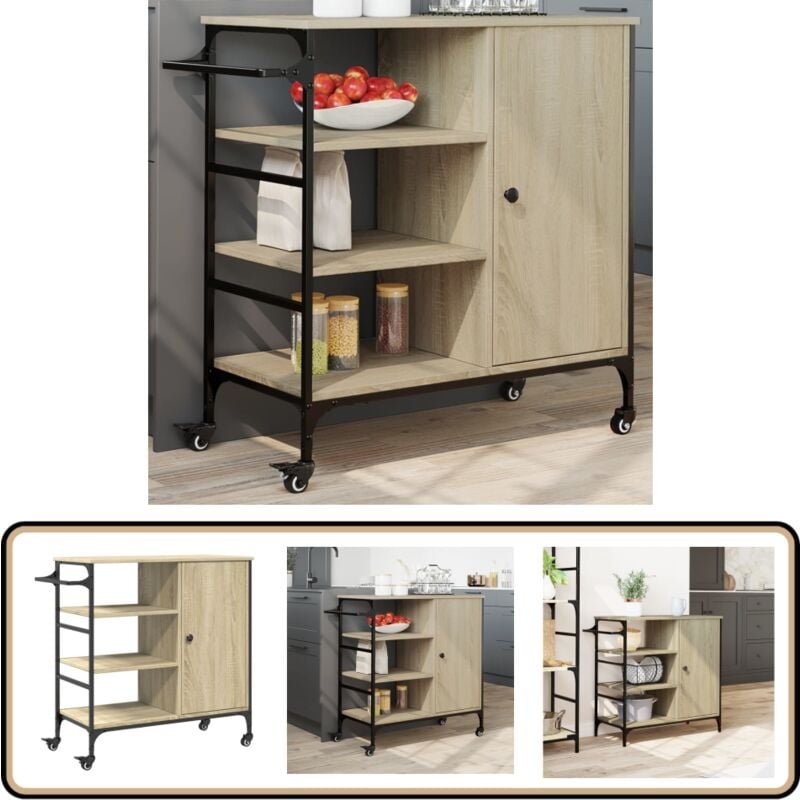 Küchenwagen Sonoma-Eiche 87,5x38,5x84,5 cm Holzwerkstoff - Küchenwagen - Holzwerkstoff - Esstisch - Retro Stil - Vintage