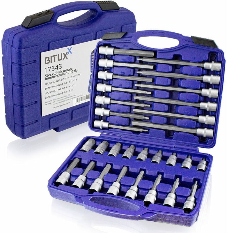 30 tlg Innen Sechskant Steckschlüssel Werkzeug Set Stecknuss Nuss Satz