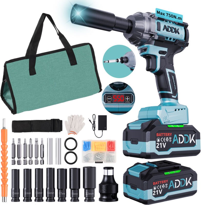 Rosahqnda - Akku-Schlagschrauber, 21 v, 4,0 Ah, 1/2 Zoll, 550 Nm, 6 Geschwindigkeiten, 3300 U/min, für Autoreifenwechsel