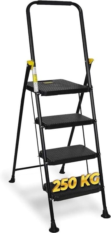 HYTAMA platzsparender klappbarer Leiterhocker "BLACK MAX" mit rutschfesten Stufen und weichem Gummigriff fur Sicherheit,...