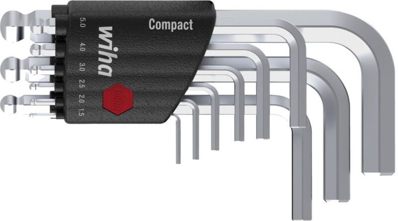 Stiftschlüssel Set im Compact Halter Sechskant-Kugelkopf 9-tlg. kurz, mattverchromt in SB-Kartonverpackung (40411) - Wih...