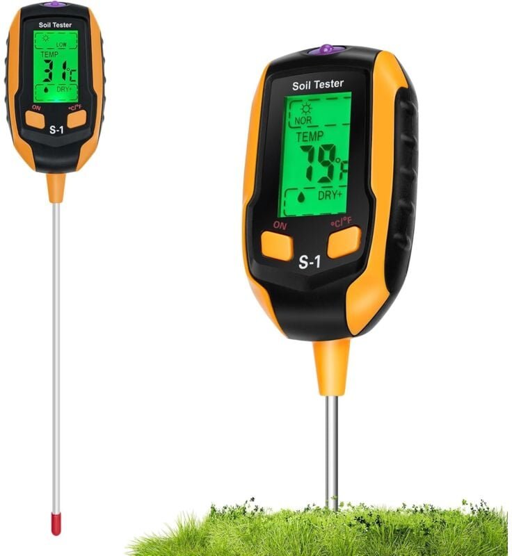 4-in-1-Bodentester, Pflanzenfeuchtigkeitsmessgerät mit Messung von Pflanzen/Bodenfeuchtigkeit/pH-Wert/Sonnenlicht/Umgebu...