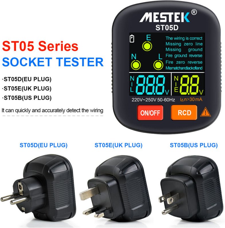 Jeffergarden - 30-250V tragbarer digitaler Socket-Testerdetektor RCD-Spannungs-Bodenpolaritätsphase Check-Tool mit Farba...