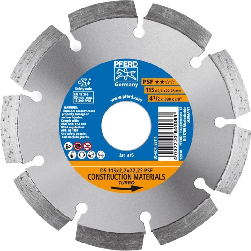 PFERD TOOLS Diamant-Trennscheibe DS 115x2,2x22,23 mm PSF für schnelles Trennen von Stein und Beton