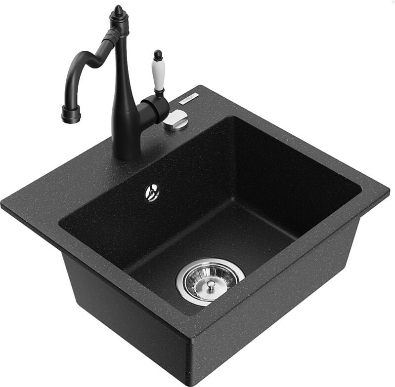 Milo 1-Becken-Granit-Spüle mit Mischbatterie Carla, Schwarz/Silbermetallic - 6505-73-670700-70 - Mexen