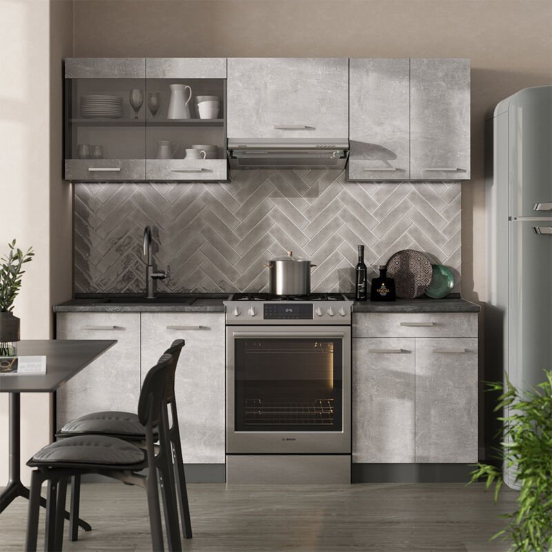 Vicco - Küchenzeile R-Line, Beton/Anthrazit, 200 cm ohne Arbeitsplatte