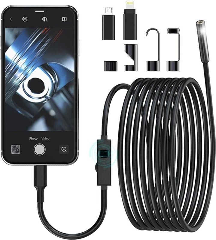 Beleuchtete Endoskopkamera, 8 LED-Leuchten, wasserdichte Endoskopkamera, IP67 HD-Endoskopkamera für Android, iOS, Tablet...