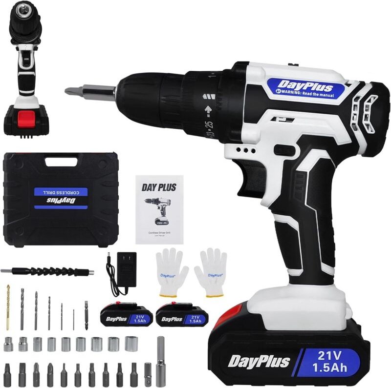 21 Volt Bohrer 2-Geschwindigkeits-elektrischer Akku-Bohrer/Treiber mit Bits Set 2X Batterie