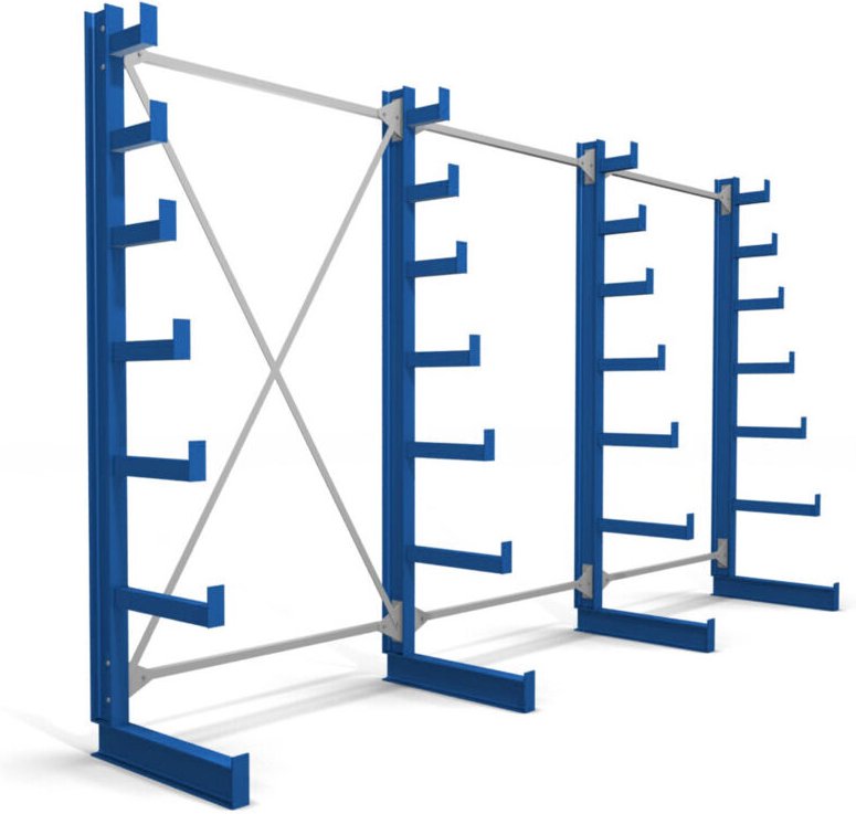 Kragarmregal einseitig 3 Felder mit 6 absteigenden Ebenen 3900x2000x500mm enzianblau - Stier