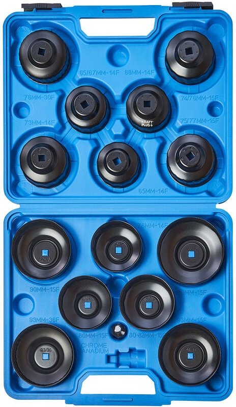 Kraftplus - K.210-3615 Ölfilterschlüssel Satz Ölfilterkappen Ölfilter Werkzeug mit Adapter - 15 teilig