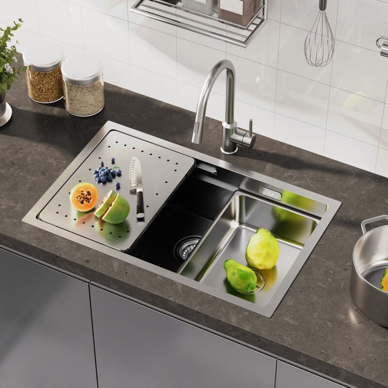 Spülen mit 1 Becken Einzelbecken-Küchenspüle 70 x 44 x 21 cm, Spüle mit Abtropffläche + Schüssel, Unterbauspüle aus 304 ...