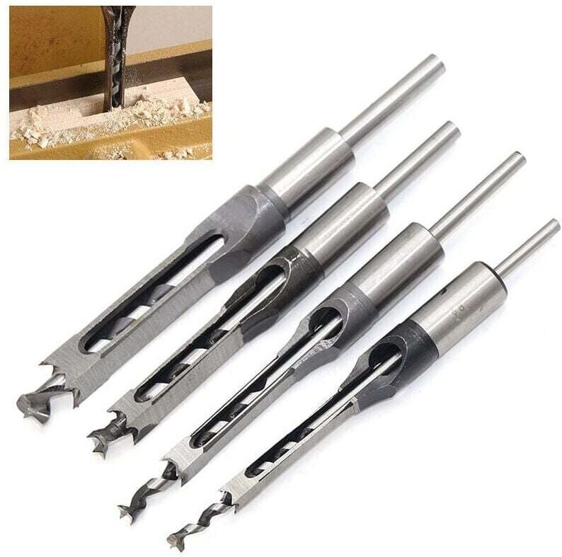 4-teiliges Meißel-Set, Vierkantlochbohrer, Stahlhohlmeißel-Set für die Holzbearbeitung (1/4-1/2-5/16-3/8 Zoll)