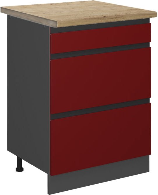 Vicco - Küchenunterschrank R-Line, Rot, 60 cm mit Schubladen, ap Eiche