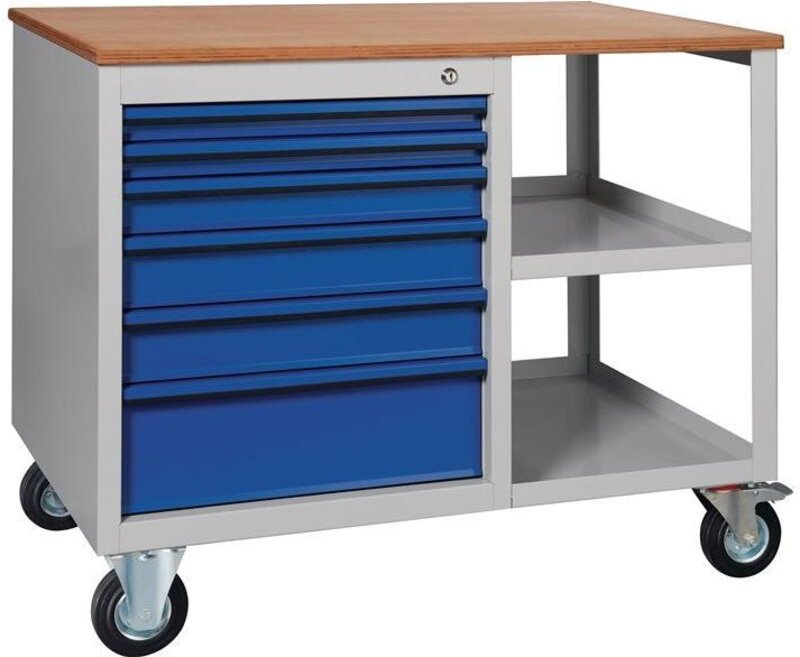 Klw-lutz betriebseinrichtungen Werkbank PW700 B885xT700xH805mm Buche Multipl. lichtgrau/enzianblau 2 Schubl. - WNS822N-1...