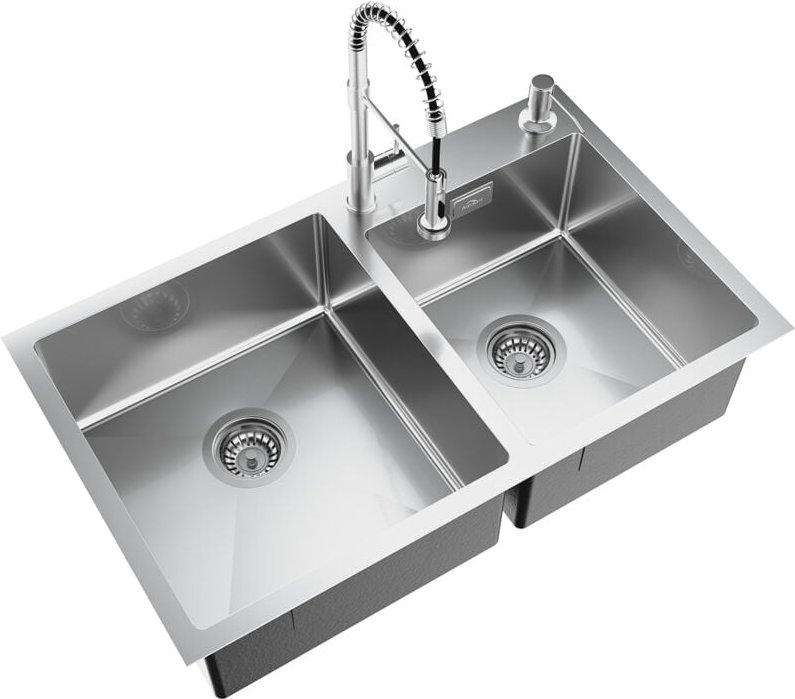 Auralum Edelstahl Küchenspüle 75 x 45 cm Einbauspüle für ab 80 cm Unterschrank + Hochdruck 2 Strahlarten Küchenarmatur