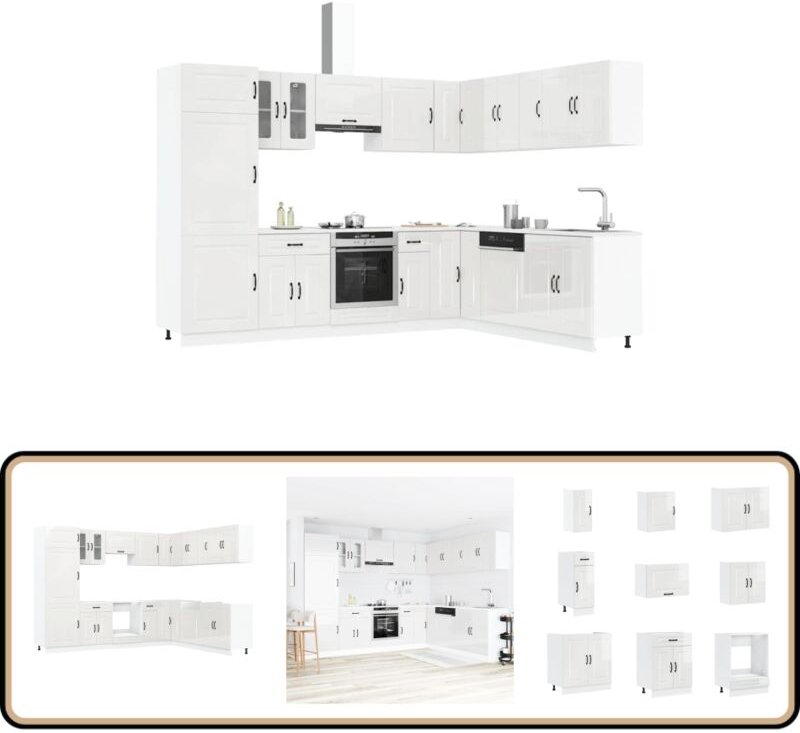 14-tlg. Küchenschrank-Set Kalmar Hochglanz-Weiß Holzwerkstoff - Vidaxl