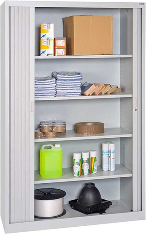 Werkstattschränke mit grauen Vorhängen - 4 Regale - Abm 1200x450x1950mm - W030060001