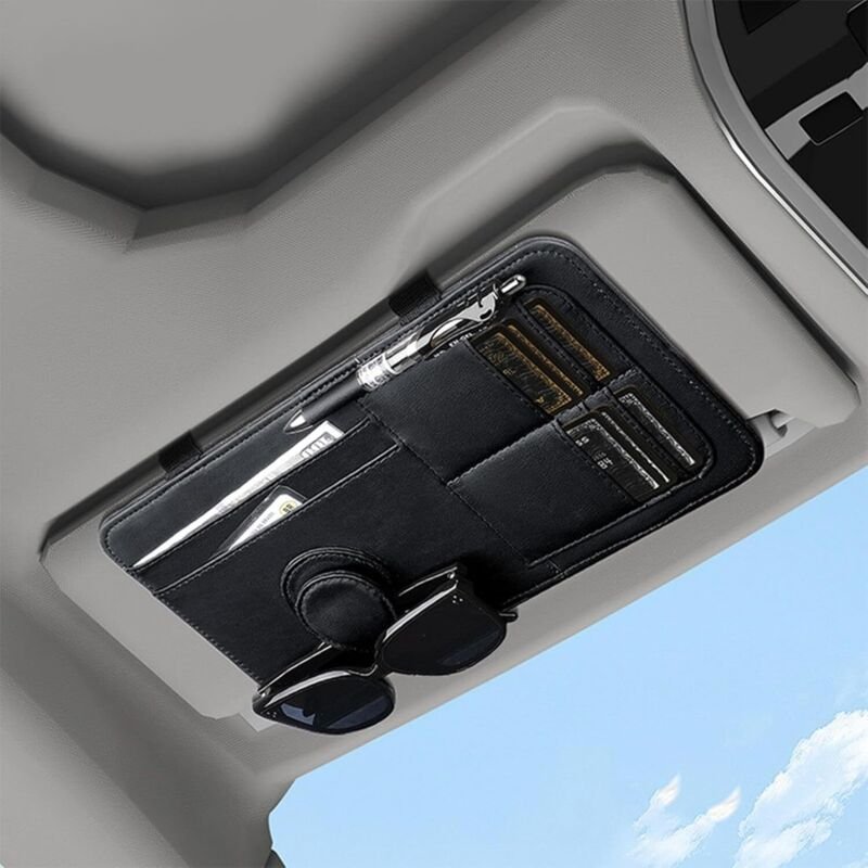 Lntyq - Organizer für Sonnenblende im Auto Kleine Aufbewahrungstasche für Visierkarten aus PU-Leder mit mehreren Taschen...