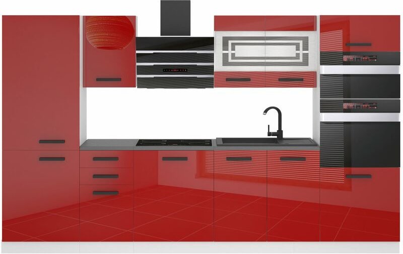 Küchenzeile Küchenblock Mila - Küchenmöbel 300 cm Einbauküche Vollausstattung ohne Elektrogeräten mit Hängeschränke und ...