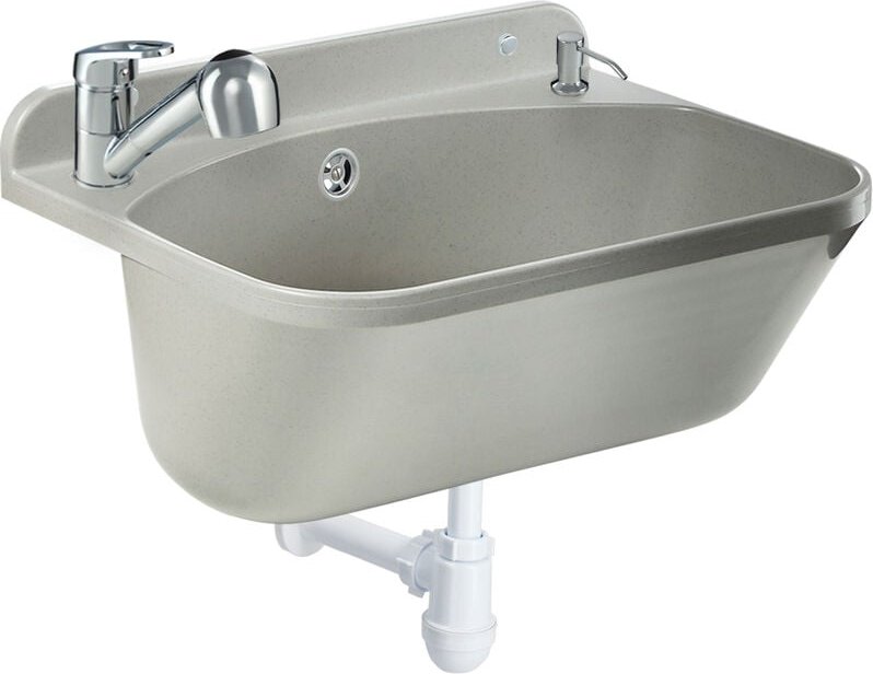 Gospo Ausgussbecken mit drehbarer Armatur, Siphon, Waschbecken 46 x 36 x 20 cm, Waschraum für Garage