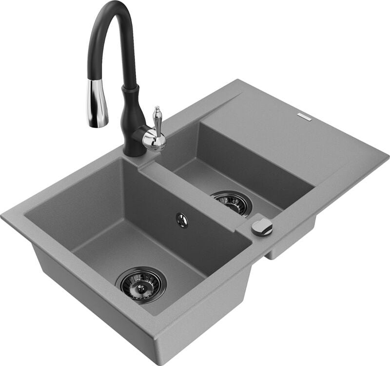 Gaspar 1,5-Becken-Granitspüle mit Abtropffläche und Mischbatterie Savita, Grau - 6507-71-67260 - Mexen