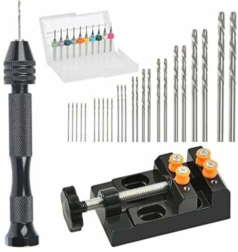 Alovez - Set mit 37 Mini-Handbohrmaschinen mit Präzisions-Stiftschraubstock, Bohrschraubstock (0,3 bis 1,2 mm)