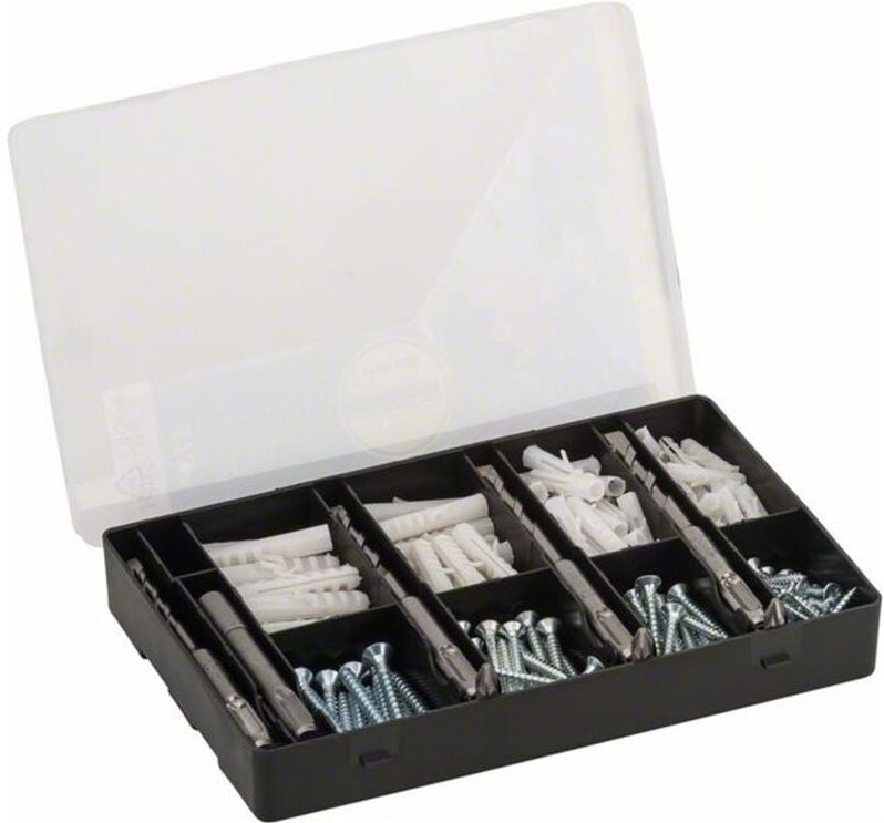 Fixier-Set 173-teilig, Bohrer, Dübel, Schrauben, Bits in handlicher Sortierbox. - Bosch