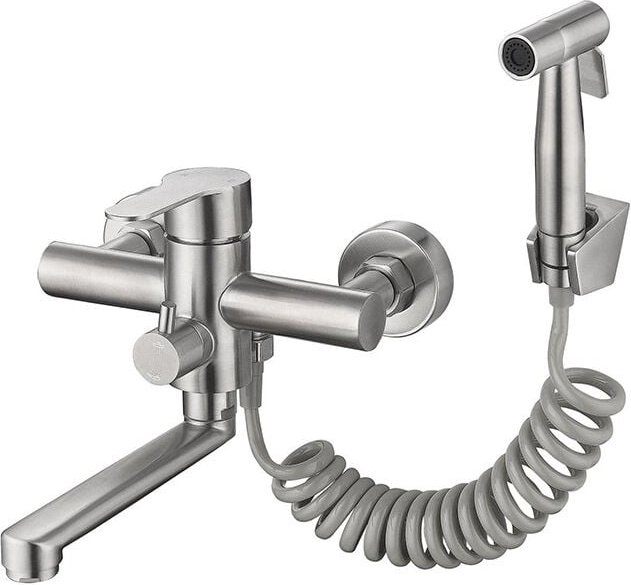 Wandmontierter Küchenarmatur mit Spritzpistole und 2 Arten von Wassersprühdüsen, 360° drehbare Düse