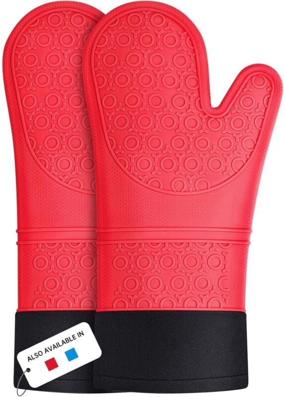Thumbnail - Ofenhandschuhe, hitzebeständige Silikon-Ofenhandschuhe, extra lang, rutschfeste Ofenhandschuhe (rot, 1 Paar)