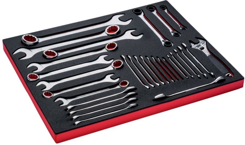 Bahco Fit&Go 3/3 Schaumstoffeinlage, Satz mit Rollgabelschlüssel, Ring-Maulschlüssel und Doppelmaulschlüssel - 30-tlg.