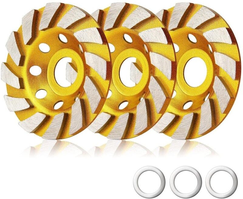 Tigrezy - 3 Stück Diamant-Topfschleifer, 4 Zoll, Beton, Turbo-Diamant-Schleiftopf, 12 Segmente, Hochleistungs-Winkelschl...