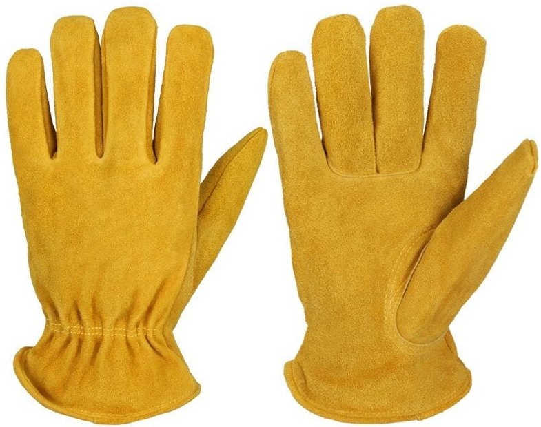 1 Paar Ofenhandschuhe mit isoliertem Futter, leicht zu reinigen, Rindsleder, gelb, m (23,7 x 18,5 x 3 cm) - Sollbry