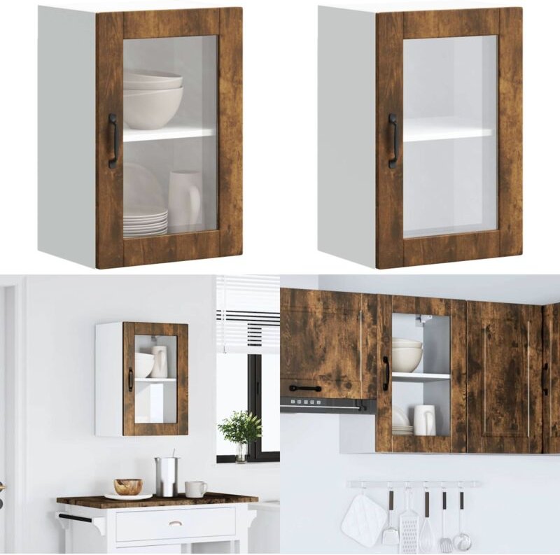 Küchen-Hängeschrank mit Glastür Porto Räuchereiche - Vidaxl