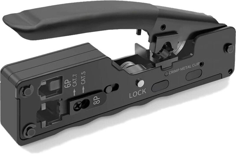 RJ45-Crimpzange für CAT5/CAT5E/CAT6/CAT6A/CAT7-Netzwerkstecker, Crimp-RJ45-Netzwerkstecker und 6P RJ11-Telefonbuchse
