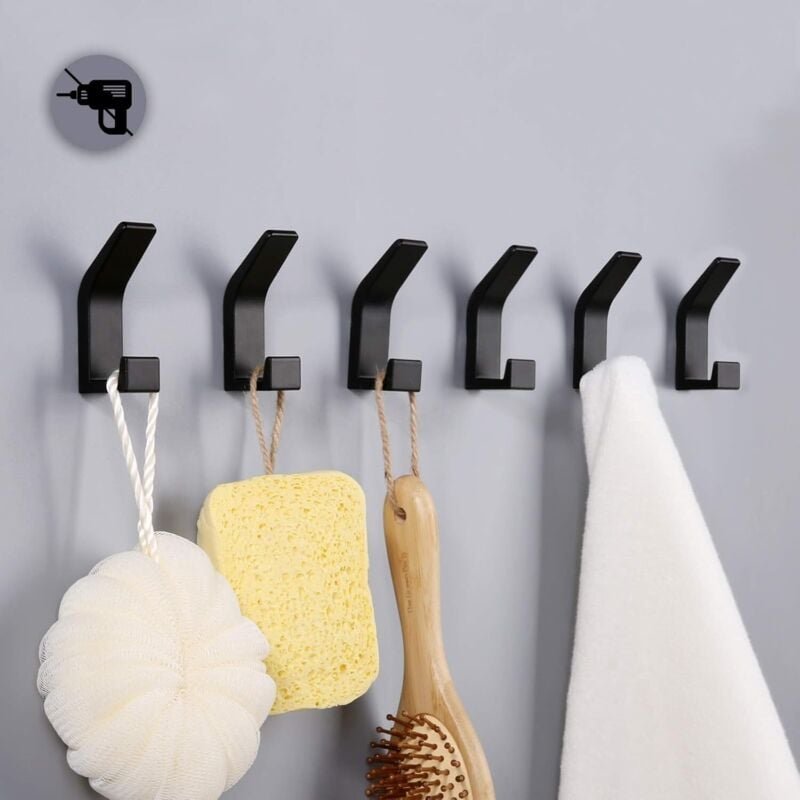 Thumbnail - Shining House - 6 Stück Doppelhaken-Handtuchhalter, selbstklebende Wandhalterung für Küche, Bad, Büro, Schrank, Aluminiu...