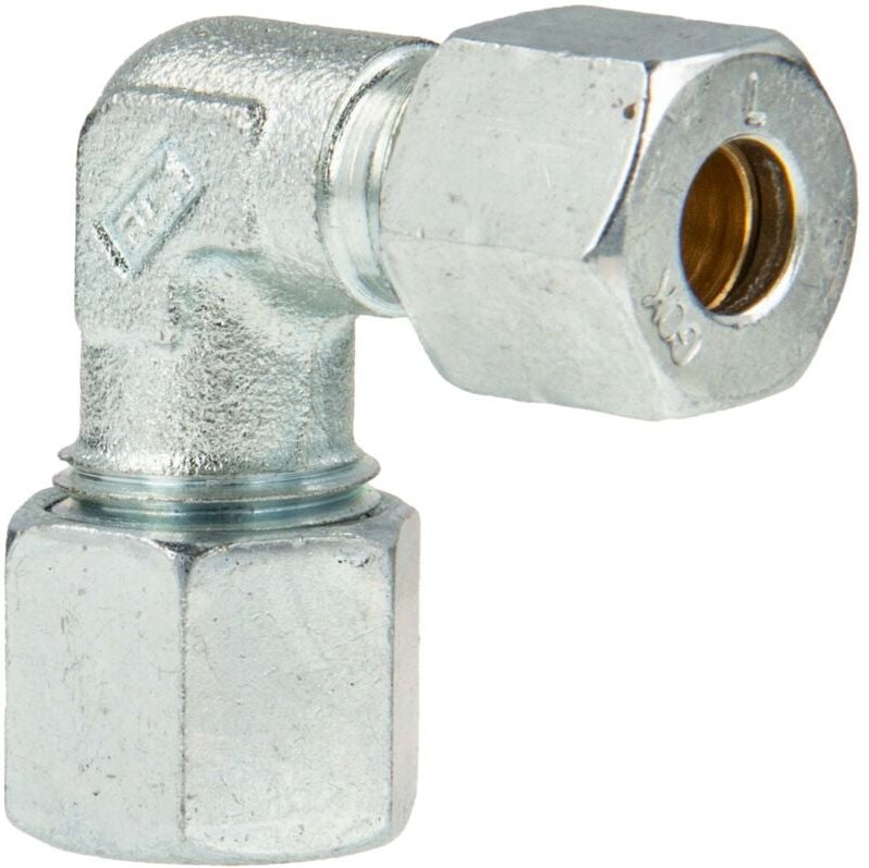 Schneidringverschraubung Typ wr - 90° Winkel Verschraubung ø 10 x 8 mm, reduziert, Stahl verzinkt, Schneidring Messing