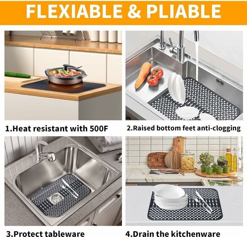 Dpzo - Silikon-Schutzmatte für Küchenspülen, große Silikon-Abtropfmatte, Silikon-Arbeitsplattenschutz, hitzebeständiger,...
