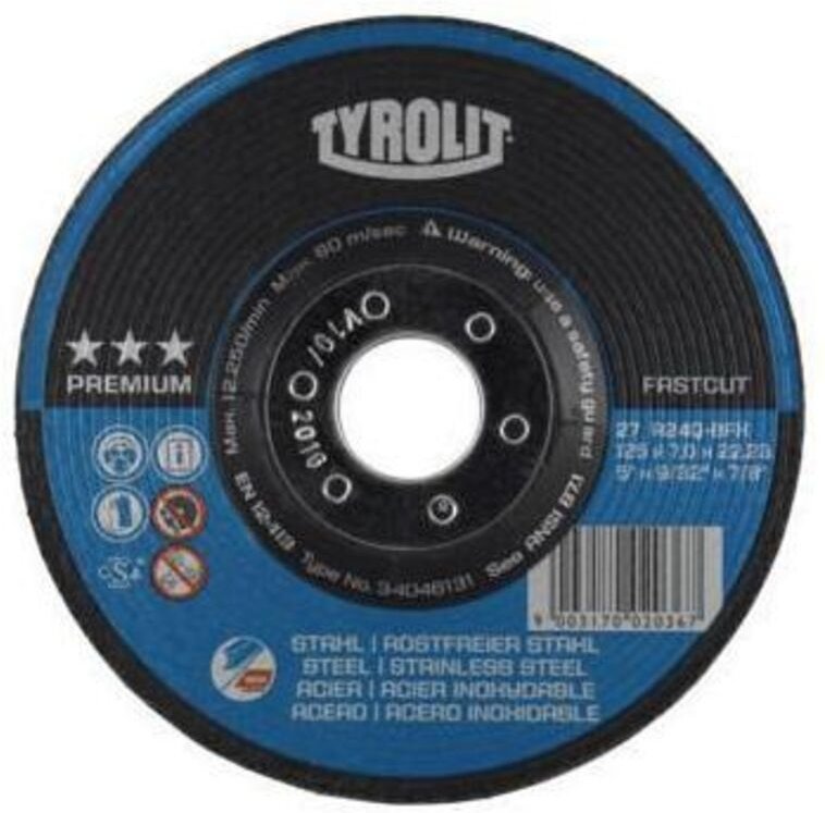 Tyrolit - Schruppscheibe premium D125xS7mm Körnung 30 gekröpft 2in1 Bohrung 22,23 mm