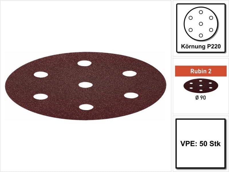Rubin 2 stf D90/8 P220 RU2/50 Schleifscheibe 90 mm P220 50 Stk. ( 499084 ) für Getriebe Exzenterschleifer ro 90 dx - Fes...