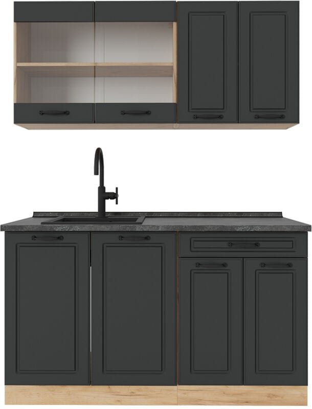 Thumbnail - Vicco - Singleküche R-Line, Anthrazit Landhaus/Goldkraft Eiche, 140 cm , ap Anthrazit