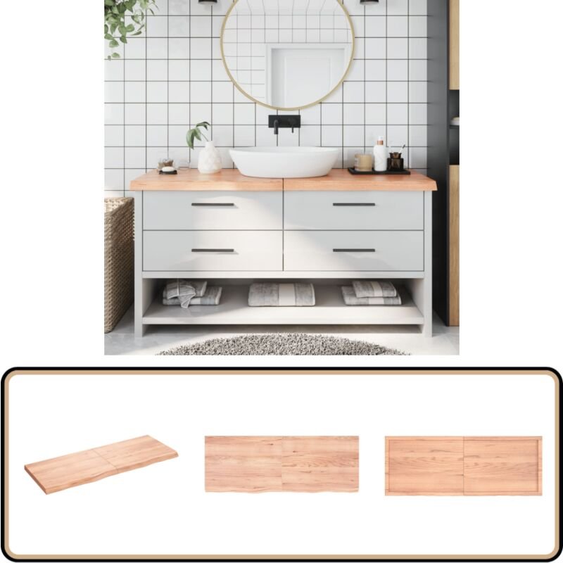Waschtischplatte Hellbraun 160x60x(2-6) cm Massivholz Behandelt - Eichenholz Platte - Holz Waschttischplatte - Badrenovi...