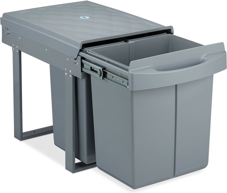 Relaxdays - Einbaumülleimer 3-fach, ausziehbar, Küchenmülleimer für Unterschrank, 20 l & 2x 10 l, 41,3x34x51,8 cm, grau