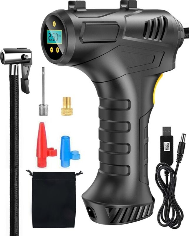 Thumbnail - 6000 mAh Autoreifenfüller mit LED-Licht und digitaler LCD-Anzeige, 150 PSI Autokompressor, 12 V tragbarer Luftkompressor...
