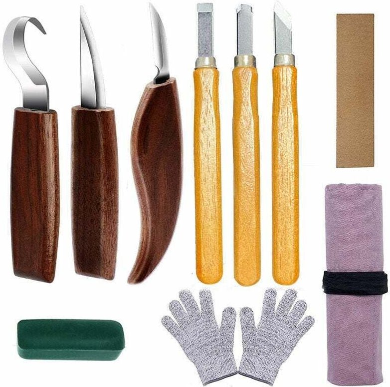 12 Stück Holzschnitzwerkzeuge mit Hakenmesser, Holzbearbeitungsmesser, Schnitzmesser, Abschrägungsmesser, Löffelmesser f...