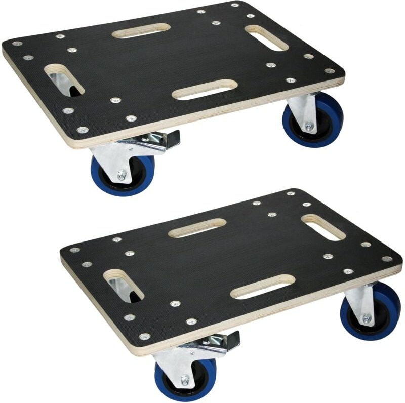 Thumbnail - Ecd Germany - 2er Set Transportroller mit 2x Feststellbremse, 35x50 cm, 800kg Siebdruckplatte, PP-Räder, Transporthilfe ...