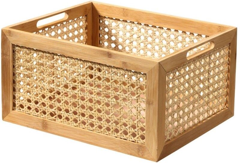 Calicosy - Aufbewahrungsbox Bambus und Rattan Große Größe – L35x28x18 cm